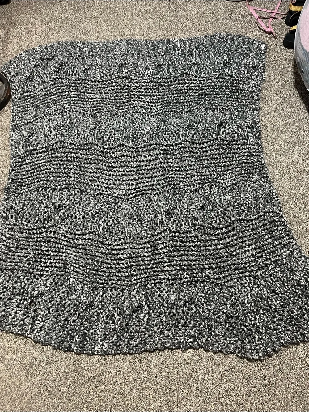 Pottery Barn Chunky Thick Throw Blanket Open Weave Knit Crochet Charcoal Marled